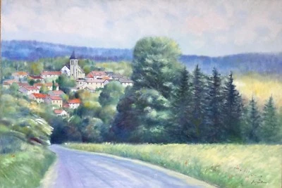 Rolf RAFFLEWSKI né en 1943.Village du Vexin normand.2004.Huile/toile.SBD.50x73 - Photo 1/4