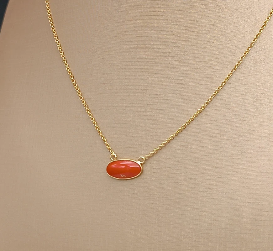 Collana donna corallo rosso di Sardegna naturale argento 925 placcato oro - Immagine 1 di 4