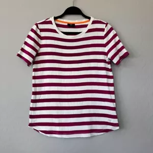 Bogner Striped Tee Shirt Casual Short Sleeve Top White Purple US 10 ML - Picture 1 of 6