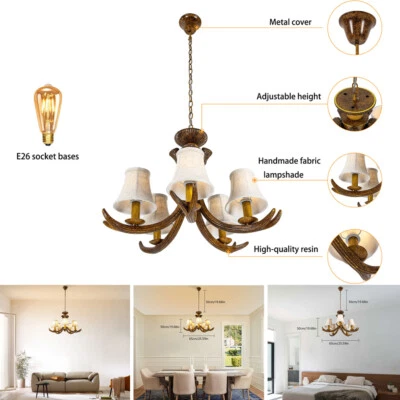 Cuerno de ciervo retro araña bar restaurante colgante lámpara colgante accesorio de techo Foto 1 de 4