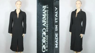 GIORGIO ARMANI Italia Negro Seda Midi ESMOQUIN Vestido Vaina con Abertura Frontal 46 Foto 1 de 4