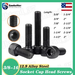 3/8-16 Socket Cap Head Screws 12.9 Alloy Steel Black Oxide Hex Allen Bolt DIN912 - Picture 1 of 11