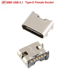 6P SMD USB-3.1 Type-C Female Socket 6Pin Connector For High Current Fast Charge - Picture 1 of 6