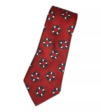 CHANEL Men's 100% Silk Necktie LUXURY Tie Red Life Buoy W:3.8" EUC 