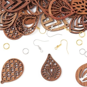 10 Paar Nussbaum Holz Lasergeschnitten Anhänger Träne Zum Selbermachen Schmuck Ohrring Herstellung Kit - Bild 1 von 8