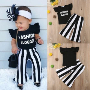 Kids Girls Baby Summer Outfits Toddler Short Sleeve T-shirt Tops Pants Clothes - Picture 1 of 9