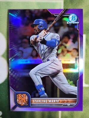 2022 Bowman Chrome Base Purple #97 Starling Marte /250 New York Mets - Image 1 of 2