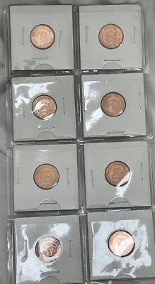 8 Uncirculated Copper Cent Size Treasury Of United States Mint Coins P & D - Image 1 of 4