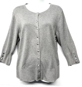 Grace Elements Women's Gray Cardigan Sweater Size Large Satin Buttons 3/4 Sleeve - Picture 1 of 8