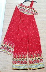 Jumpsuit One Shoulder Cape Sleeve Flared Red Paisley XS Shein Wide Leg - Picture 1 of 8