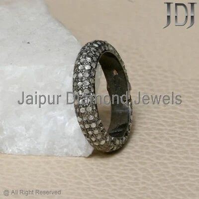 Openable Ring Natural Pave Diamond Ring 925 Silver Oxidized Jewelry Band Ring - Image 1 of 4