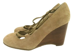 ADRIENNE VITTADINI 'Smily' Size 7M Brown Suede Leather Lace Up Wedge Pump Heels - Picture 1 of 4