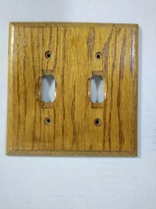 1 Solid Oak Double Light Switch Plate Cover with Metal Back (13G) - Picture 1 of 2