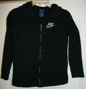 Vtg. Nike Full Zip Boys Black Hooded Sweatshirt Hoodie Size Med Blue Tag - Picture 1 of 7