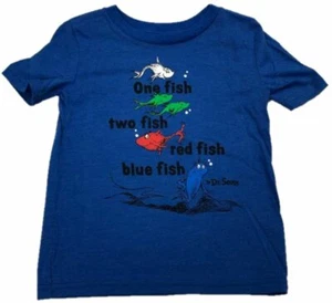 Dr. Seuss One Fish Two Fish Red Fish Blue Fish T-Shirt Tee Blue - Picture 1 of 5
