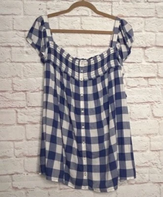 3 X / 4 X старый темно-синий хлопок белый синий имбирь чек Майка Cami рубашка без рукавов - Изображение 1 из 4