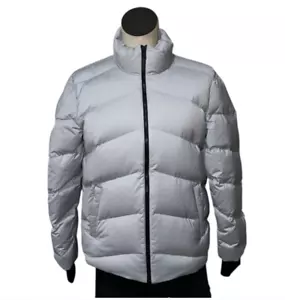THEORY Stand Puffer CH City Poly Silver NWT $425 Size Medium - Picture 1 of 11