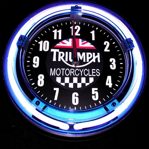 TRIUMPH MOTORCYCLES FLAGS LOGO - 11" Blue Neon Wall Clock Cover