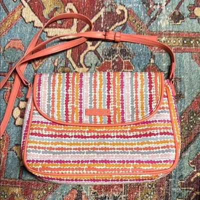 Bolso Bandolera Vera Bradley Confeti Rayas Solapa Naranja Rosa Foto 1 de 4