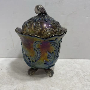 Imperial Purplish Peacock Carnival Glas Louis XIV bedeckt Bonboniere - Bild 1 von 8