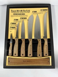 NOS Vintage Regent Sheffield Besteck 6 Stück Metzger Block Messer Set mit Halter - Bild 1 von 10