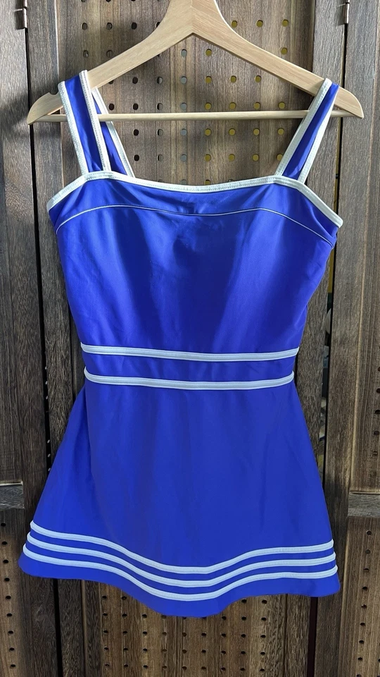 Vestido de baño Shore Shapes azul periwinkle con rayas blancas para mujer talla 12 Foto 1 de 4