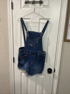 Cat And Jack Girls Summer Jean Overalls Flower Designs Size XL - Picture 1 of 3