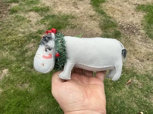 Vtg 2011 Annalee Grey Hippo with Garland Christmas Ornament No Bird - Picture 1 of 6