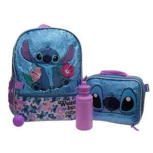 Disney’S Lilo & Stitch Girls 4 Piece Backpack Set, Blue Flip Sequin School Trave - Picture 1 of 6