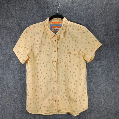 Orvis Hawaiian Shirt Mens Large Yellow All Over Print Button Up Camping Outdoor - Image 1 of 4