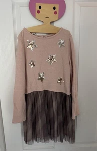 Monsoon 7-8 Years Long Sleeved Sweatshirt Dress Sequin Stars Tulle Skirt - Picture 1 of 3
