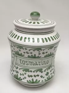 Italian Peccetti Deruta ROSMARINO Large Green/White Canister Jar Rosemary - Picture 1 of 5