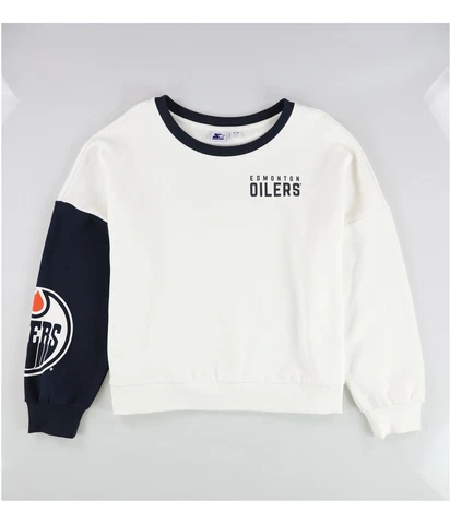 STARTER Womens Edmonton Oilers Split Sleeves Sweatshirt, Off-White, Medium Cover