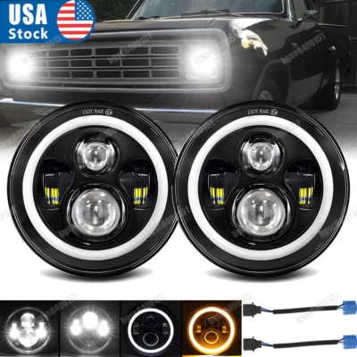 Pair 200W 7" Round Led Headlight Hi-Lo Beam for Dodge Dart D100 D200 D300 Pickup - Image 1 of 4