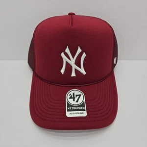 47 Brand New York Yankees Retro Trucker Snapback Hat Wine Maroon Burgundy New - Picture 1 of 3