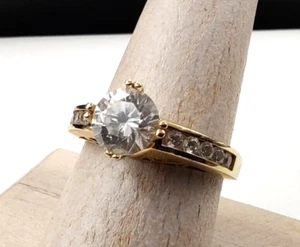 Estate QVC Diamonique 14K Yellow Gold 1.86tcw CZ Solitaire Ring W/ Accents 8.75 - Picture 1 of 16