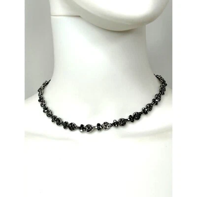 "Collar de moda vintage floral corazones grises 16"" tono plata y marcasita para mujer" Foto 1 de 4
