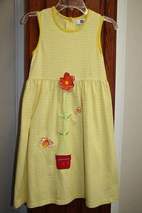 URiT Girls EUC Small 7-8 Yellow stripe flower pot dress - Picture 1 of 2