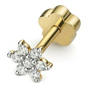 SINGLE 9CT HALLMARKED YELLOW GOLD 4MM NATURAL DIAMOND FLOWER CARTILAGE STUD - Picture 1 of 5