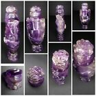 Antique Chinese Carved Purple Amethyst Crystal Vase Urn Snuff Bottle Beast Lion