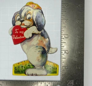 Edwardian Victorian Valentine Die Cut Anthropomorphic Puppy Dog Heart Stand Up - Picture 1 of 2
