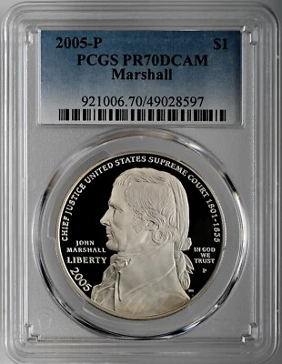 2005-P  $1  JOHN MARSHALL PROOF SILVER COMMEM DOLLAR  PCGS PR70 DCAM #49028597 - Image 1 of 4
