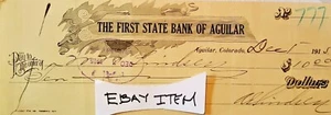 1919 J. M. TRUJILLO First State Bank CHECK Aguilar Colorado MAYOR Arthur Lindsey - Picture 1 of 2