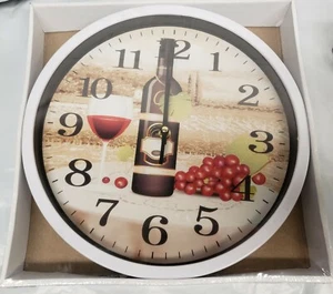 Orologio decorativo da parete in plastica (app.11,5") BOTTIGLIA VINO E UVA, bianco, Haida - Foto 1 di 11