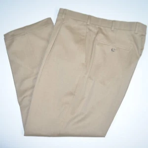 HART SCHAFFNER MARX Stretch Wool Tan Single Pleat Cuffed Dress Pants 36 x 29 - Picture 1 of 4