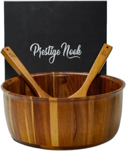 Extra Large Wooden Salad Bowl - 12“ X 5” Acacia Wood Serving Bowl with 2 Servers - Picture 1 of 9