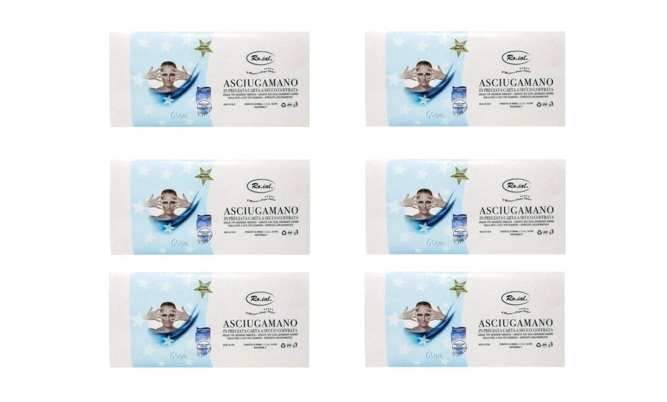GENERICO 6 Confezioni Di Asciugamani Monouso Roial Confezione da 60 Pezzi Colore Bianco