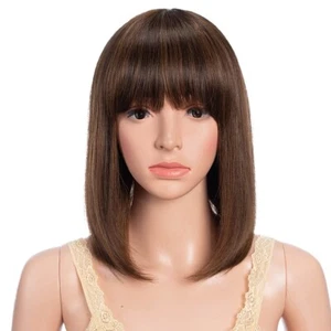 Parrucca Bob dritta con bang parrucca capelli umani brasiliani corti fatta a macchina senza colla - Foto 1 di 8