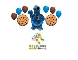 Cookie Monster 9 Piece Balloon Bouquet Birthday Party Decorations Sesame Street - Picture 1 of 1