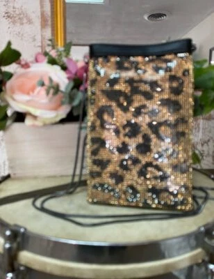 Vince Camuto Leopardo Estrás Estuche para Teléfono Bandolera Lux Cartera Nueva Fiesta Boda Foto 1 de 4